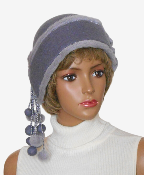 lilac felt wool hat with faux fur trim