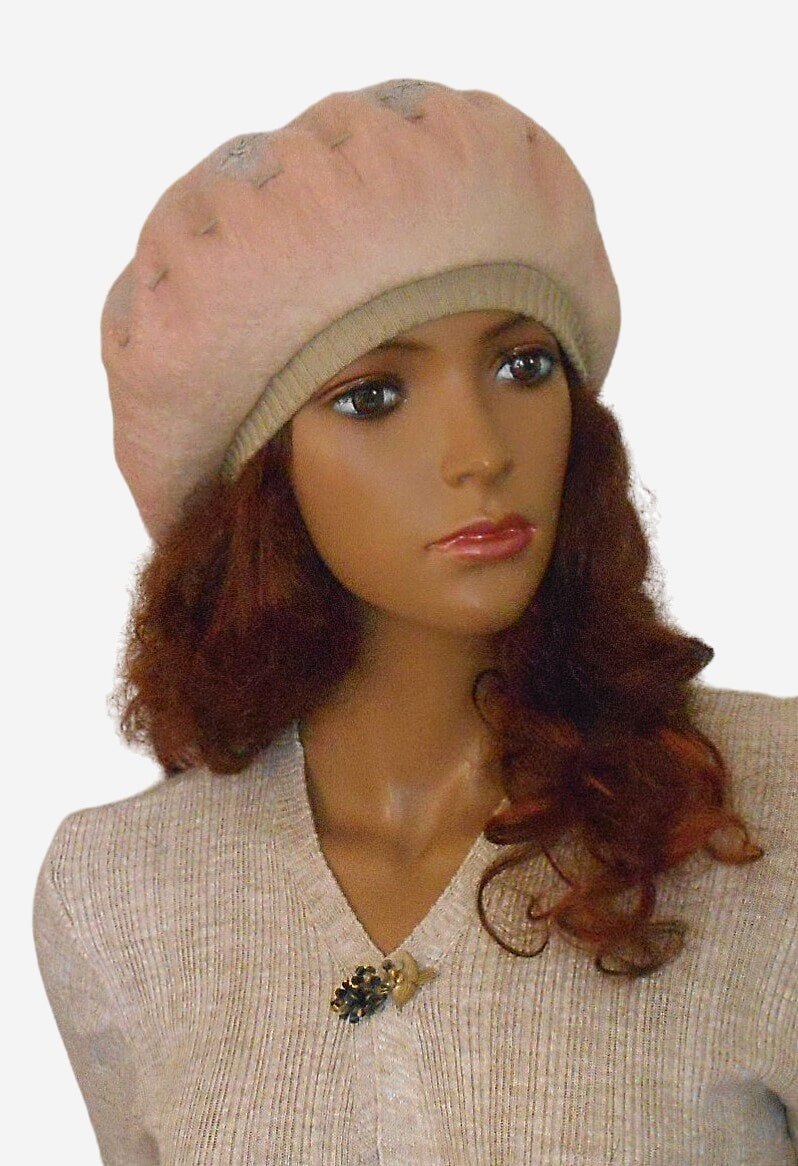 Felted Beret Pink Grey Color