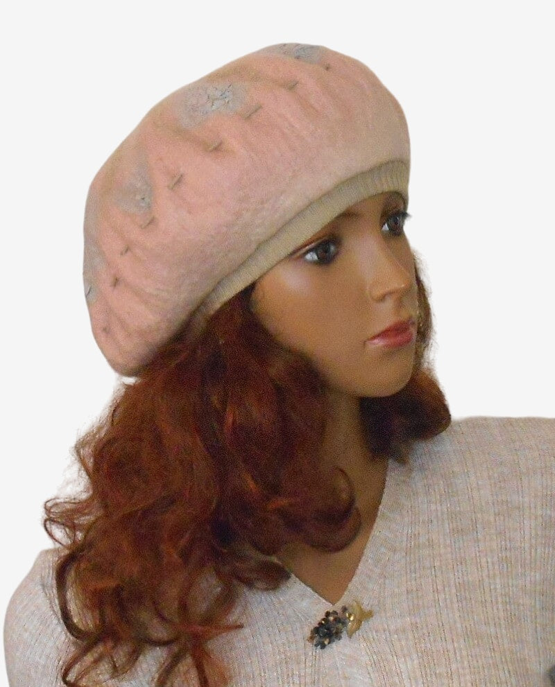 Felted Beret Pink Grey Color