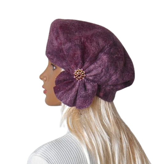 Burgundy felted beret