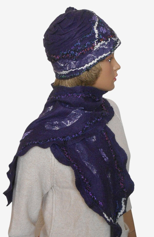 Purple wool set - felted hat and scarf