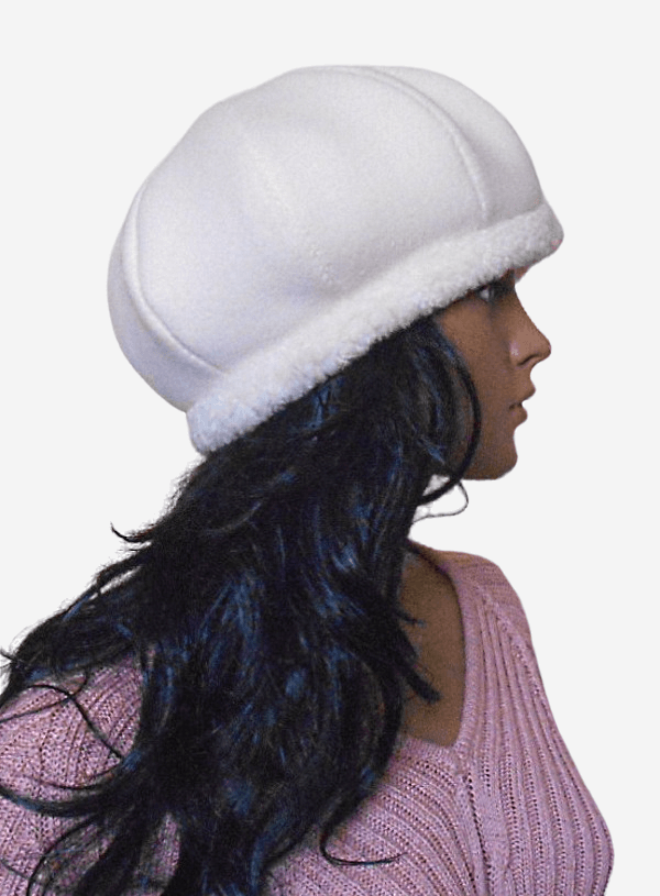 Side view of cozy white wool beret for winter