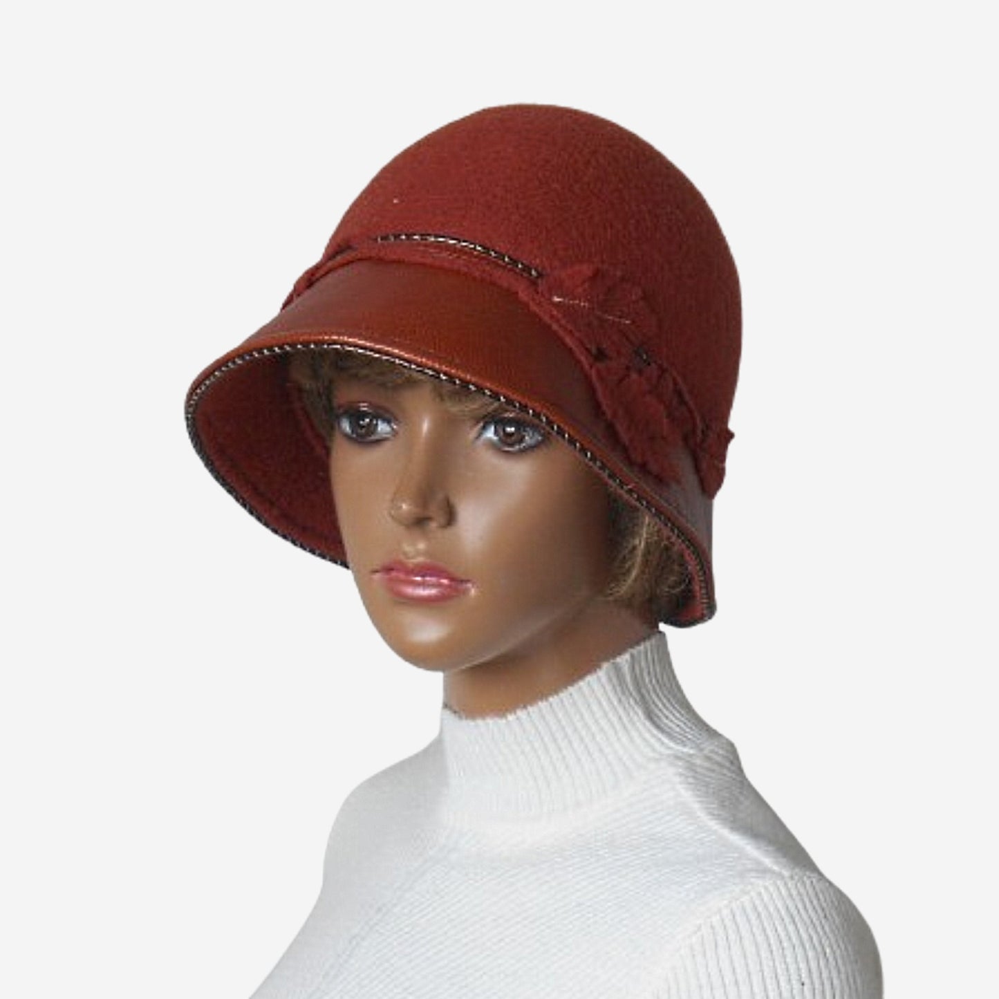 Handmade terracotta felt and leather winter hat