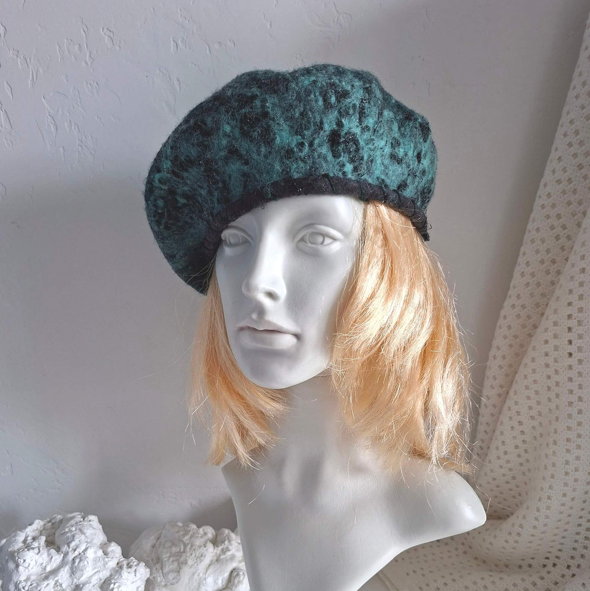 Teal Felted Wool Beret for Women, Handmade for Fall and Winter