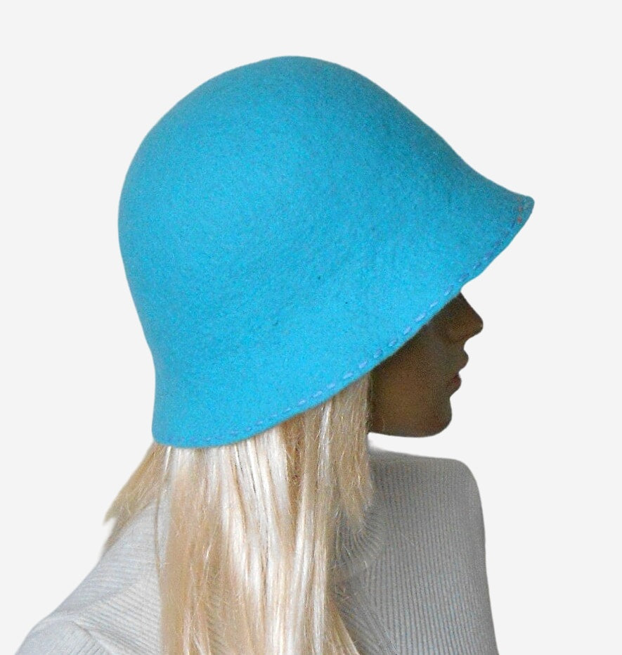 Turquoise winter felted cloche hat