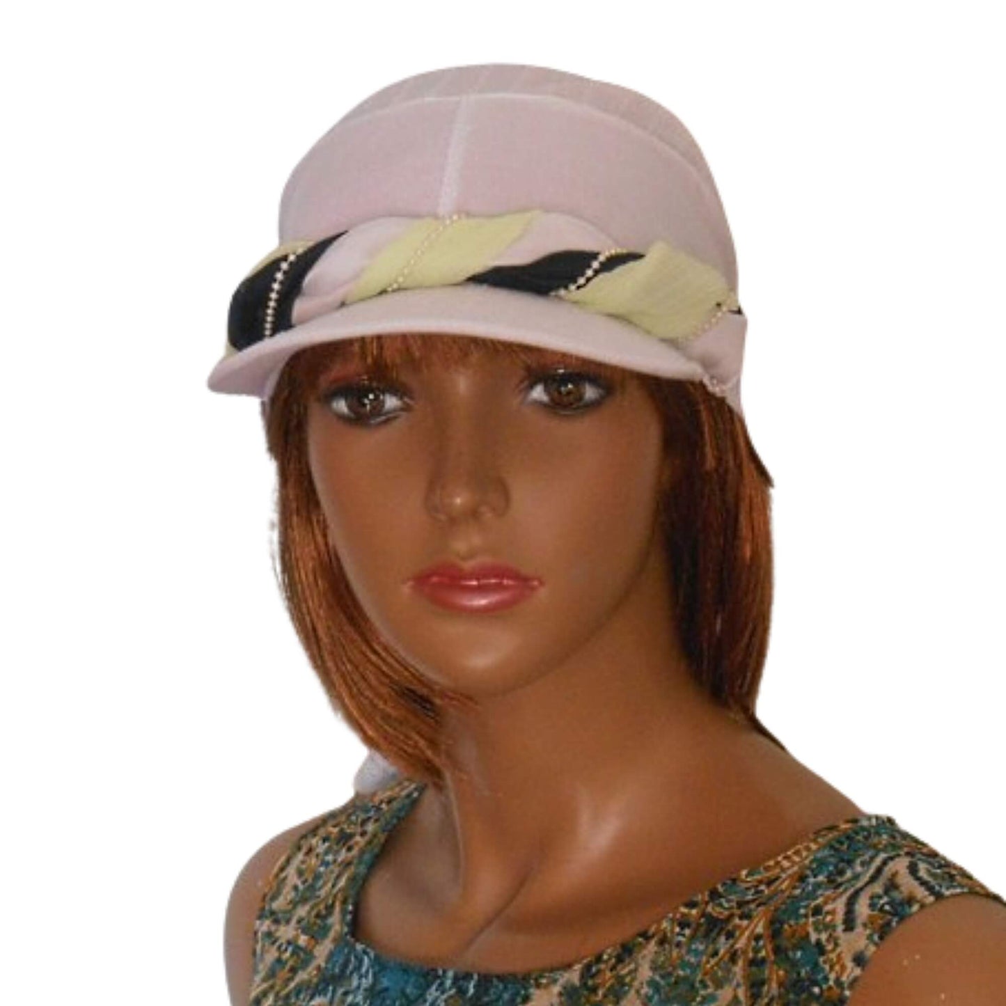 Front view of white cotton bandana cap, soft and breathable with visor detail