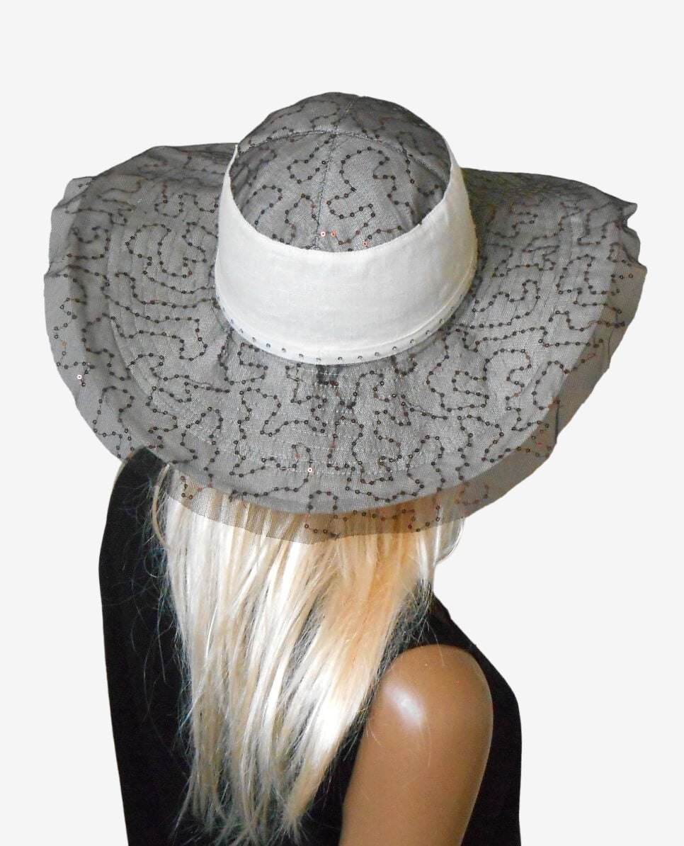 Women's white brown wide brim hat