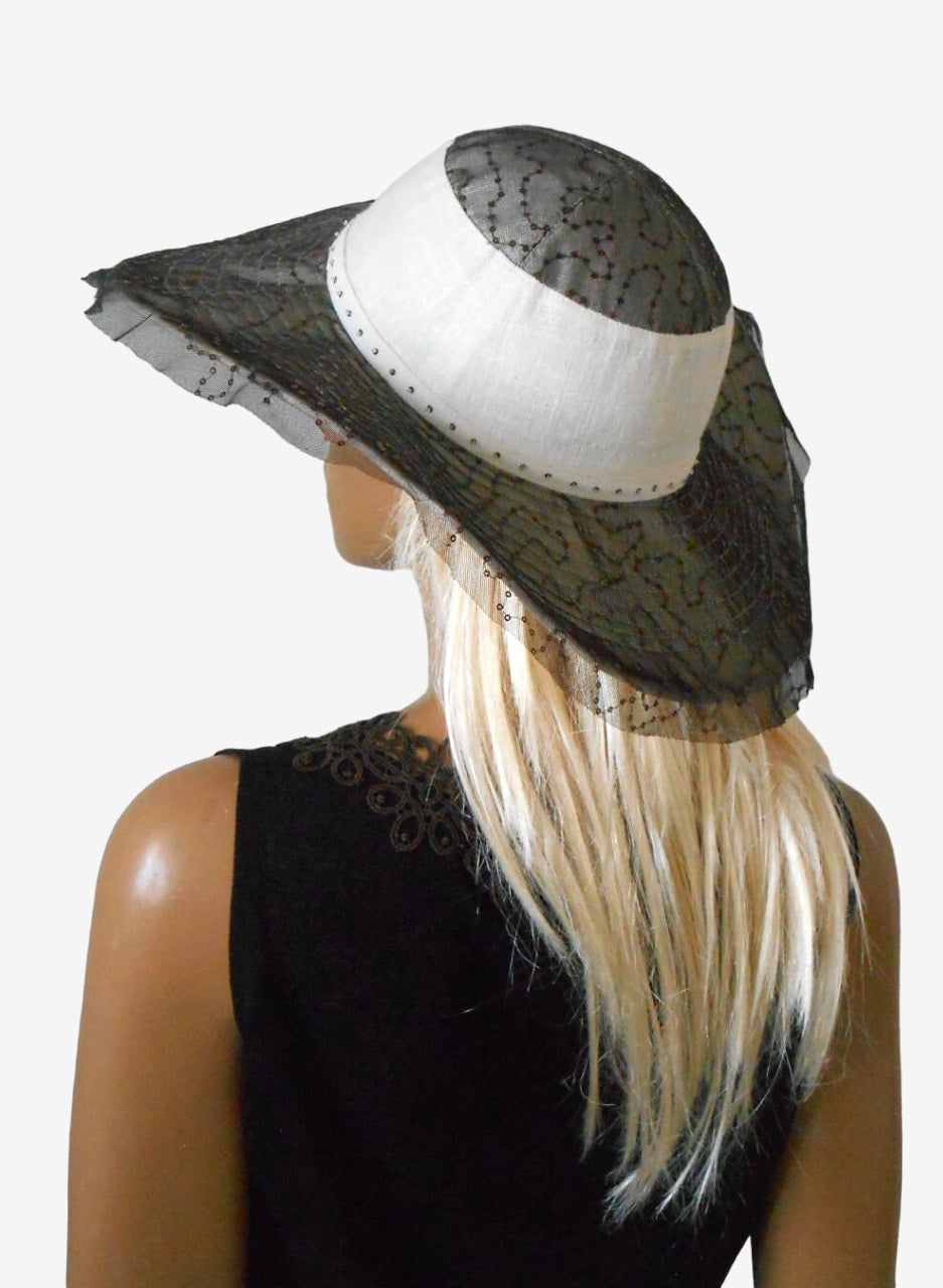 Women's white brown wide brim hat