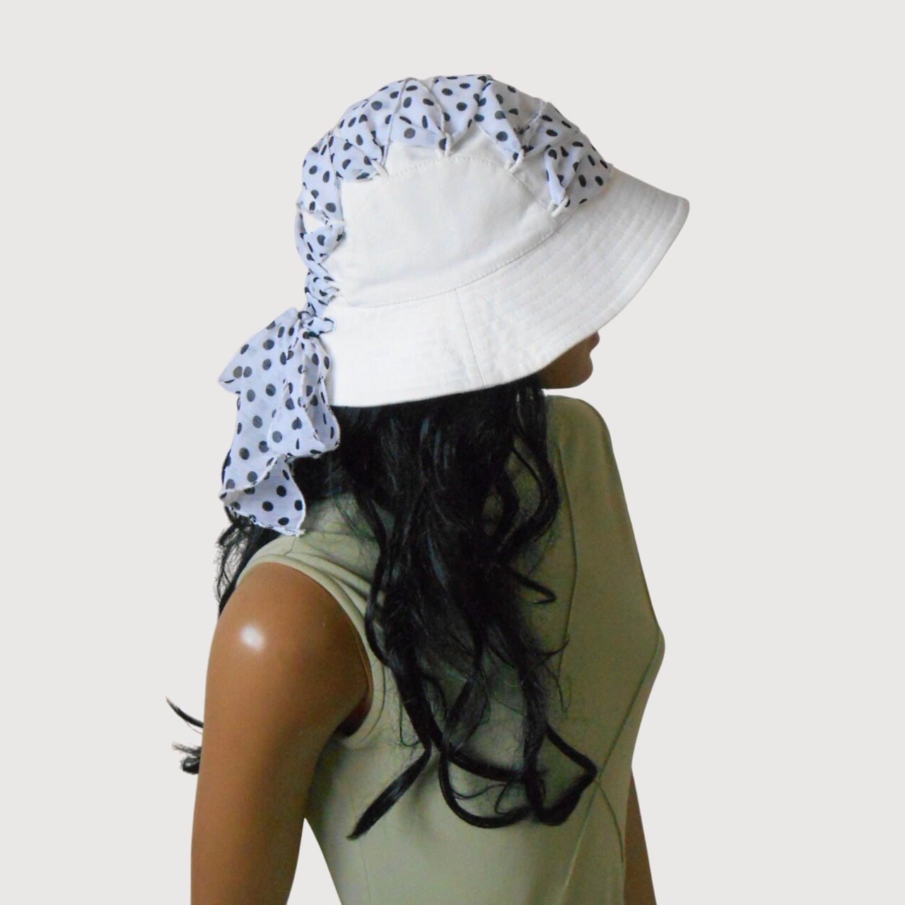 White cotton hat, black polka dots