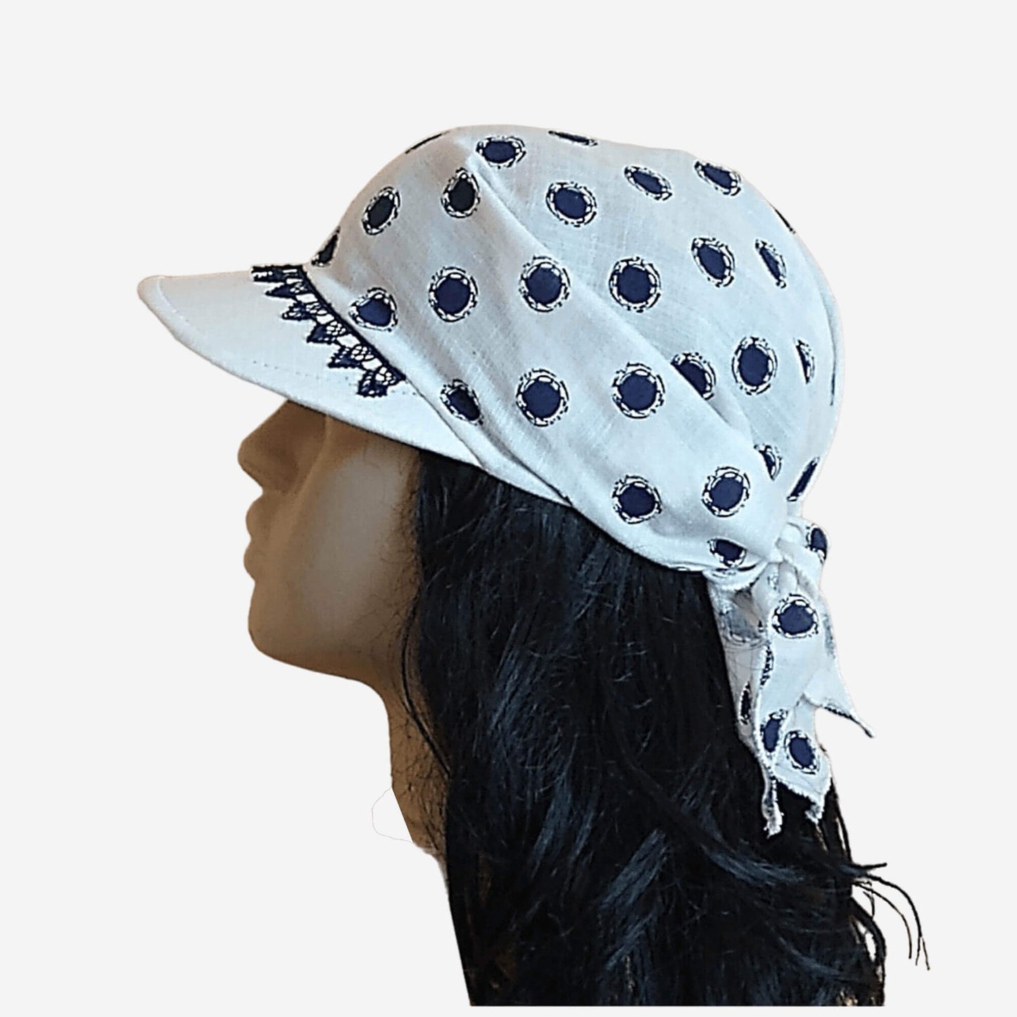 White blue polka dot bandana