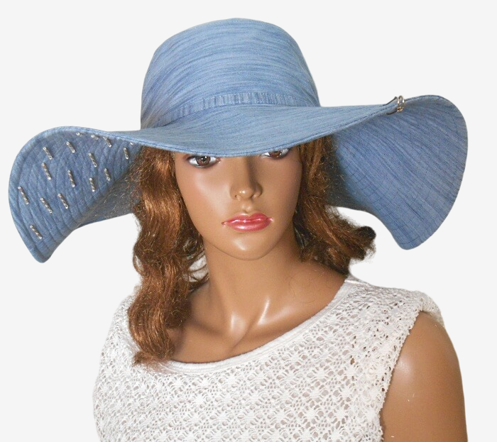 Wide brim denim hat