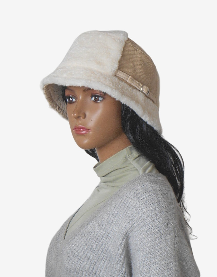 Beige Winter Bucket Hat