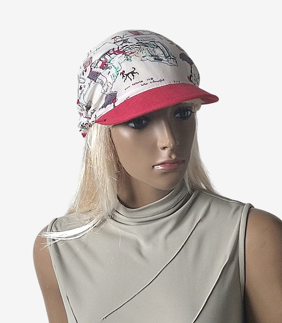 Women's pre-tied bandana with a red visor