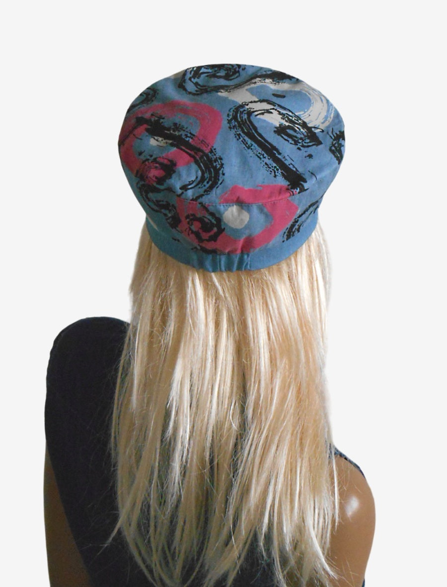 Back view of women’s summer denim newsboy cap with cotton lining