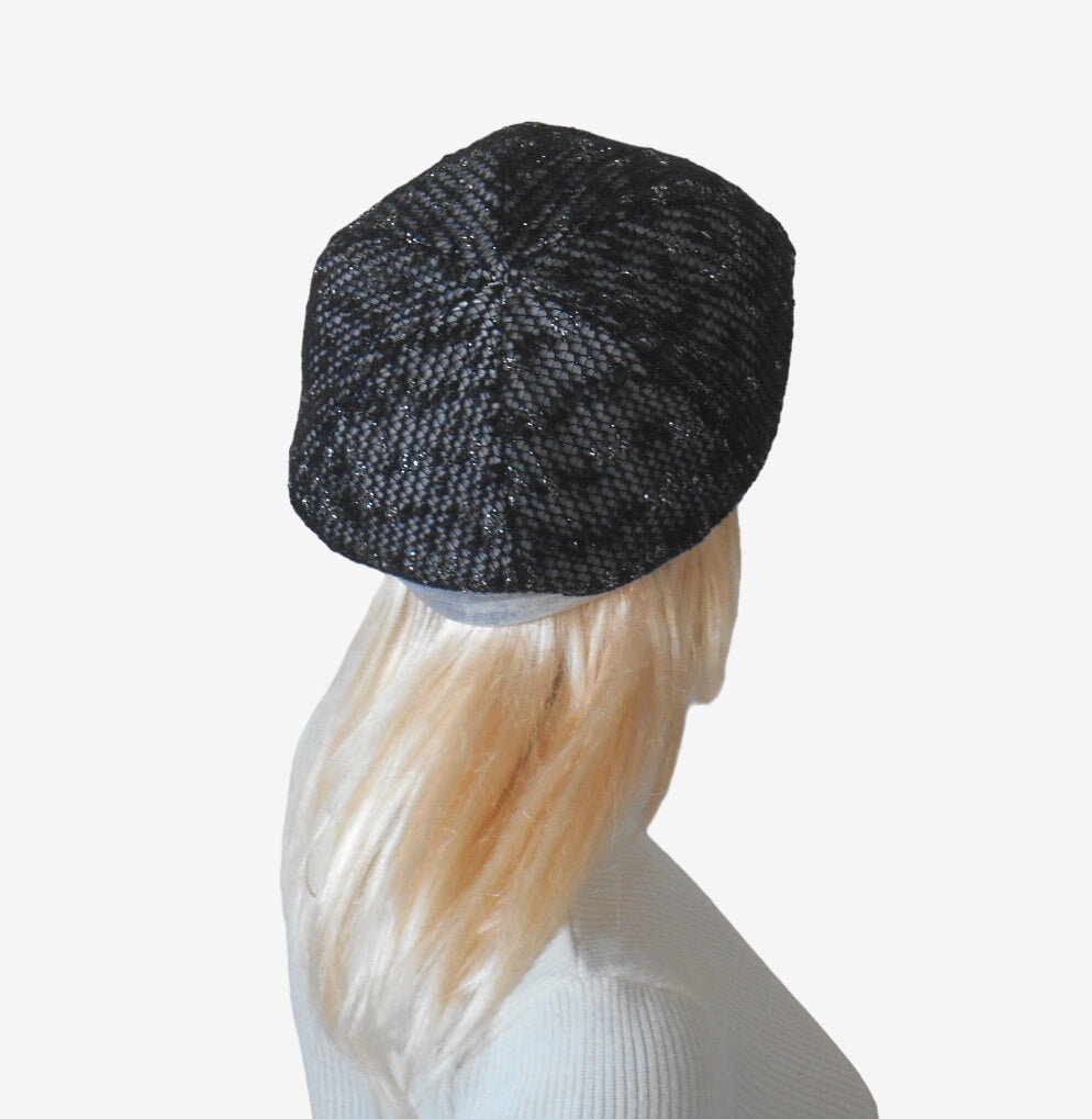 Back view of elegant draped women’s beret, fully lined for comfort