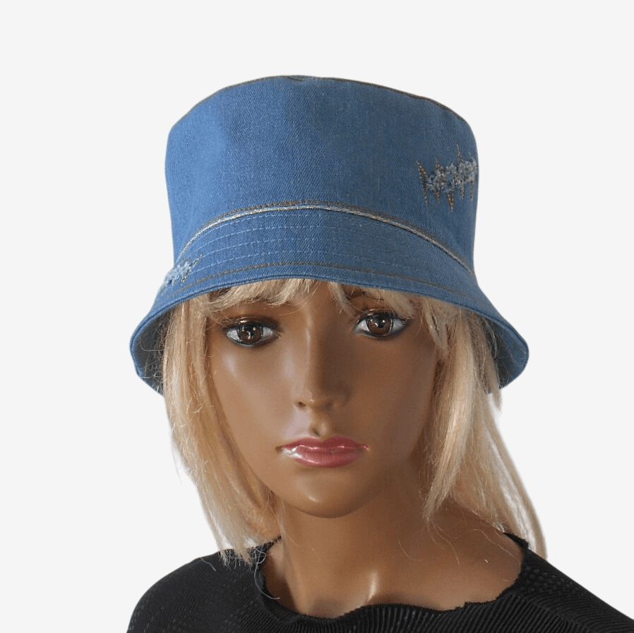 Versatile women's denim hat, perfect for outdoor activities, front view