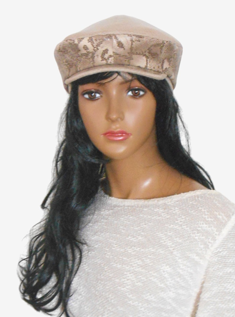 Women's beige leather cap